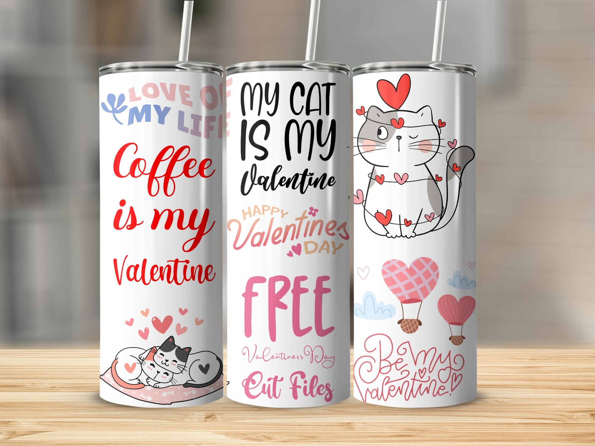 Cute Valentine Tumblers with Cat Designs for Love