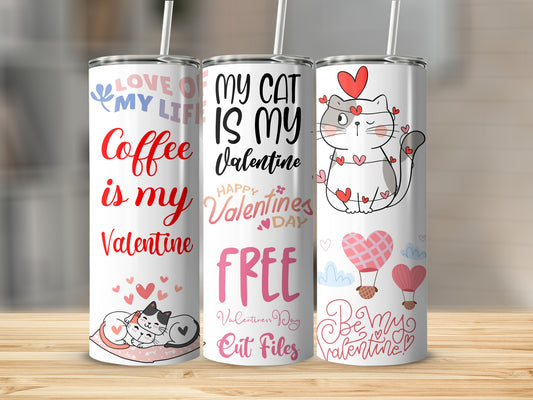 Cute Valentine Tumblers with Cat Designs for Love