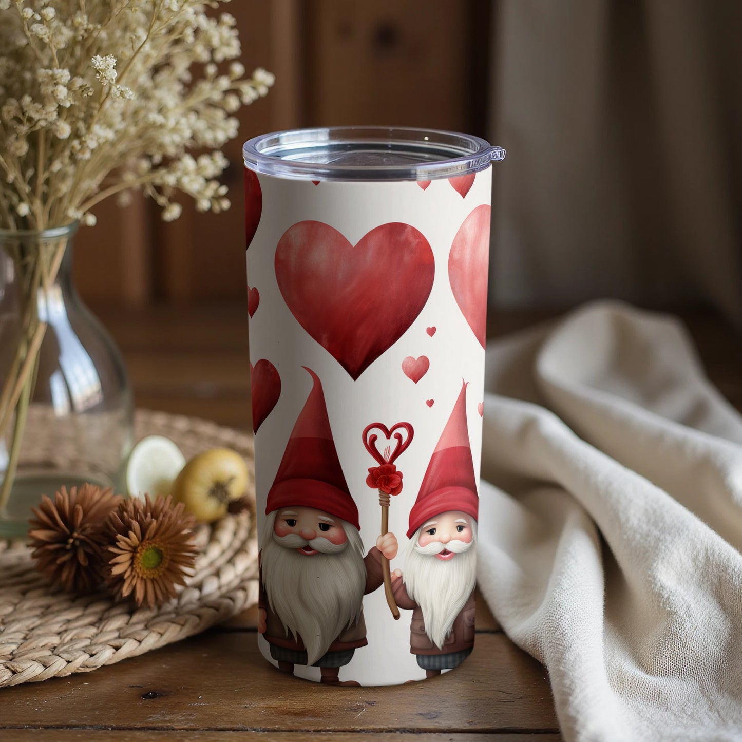 Valentine's Day Gnome and Heart Design Tumbler