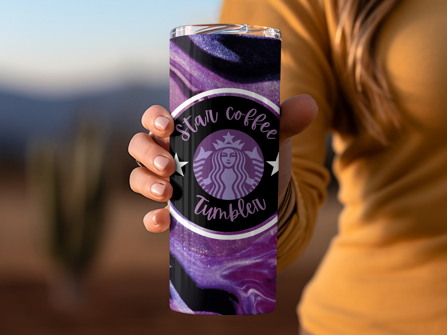 Star Coffee Tumbler Purple Swirl Design Tumbler Product