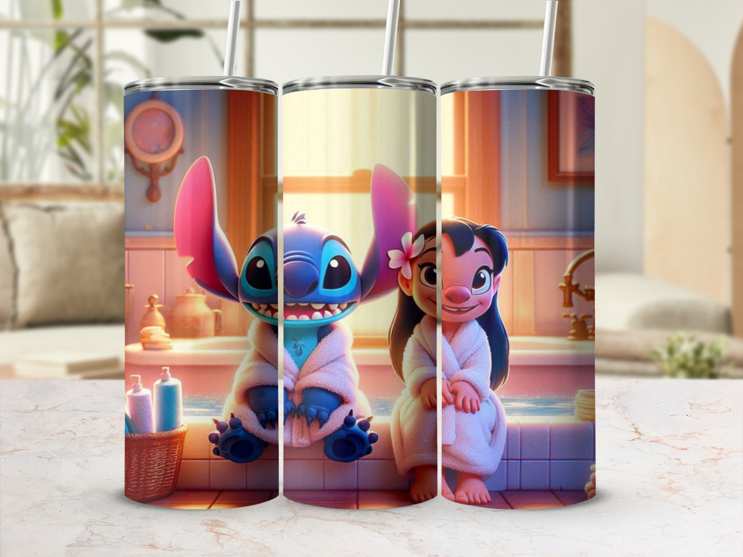 Adorable Cartoon Character Bathroom Scene Tumblers