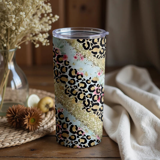 Stylish Leopard and Floral Pattern Tumbler for Beverages