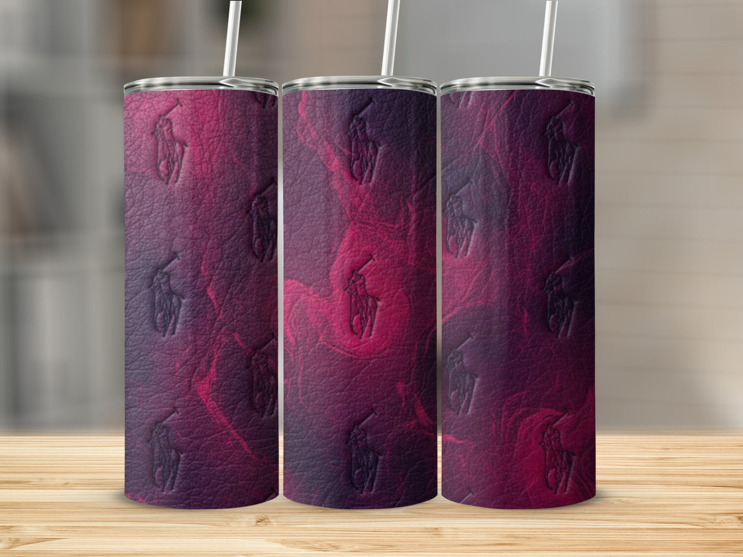 Polo Logo Patterned Reddish Purple Style Textured Tumblers