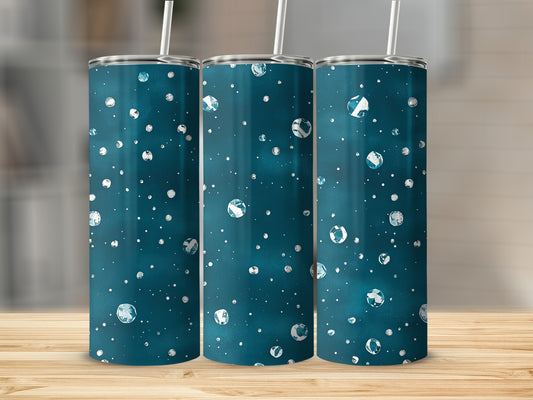Deep Teal Scattered Gemstones and White Dots Tumblers