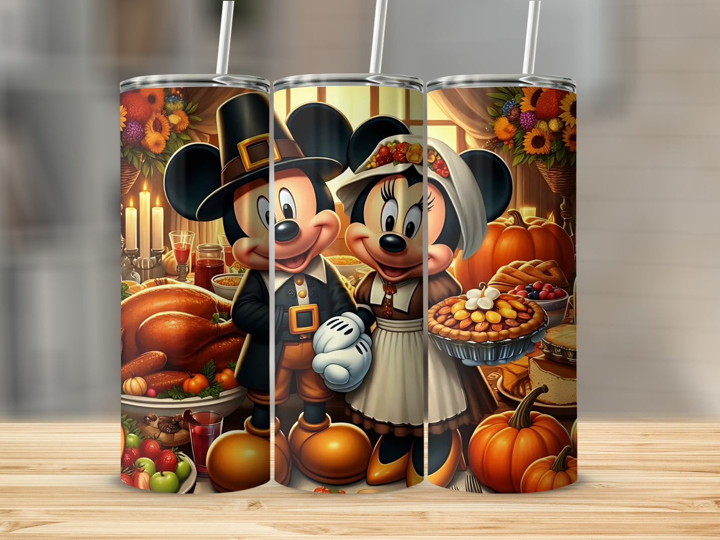 Thanksgiving Mickey and Minnie Pilgrim Themed Tumbler