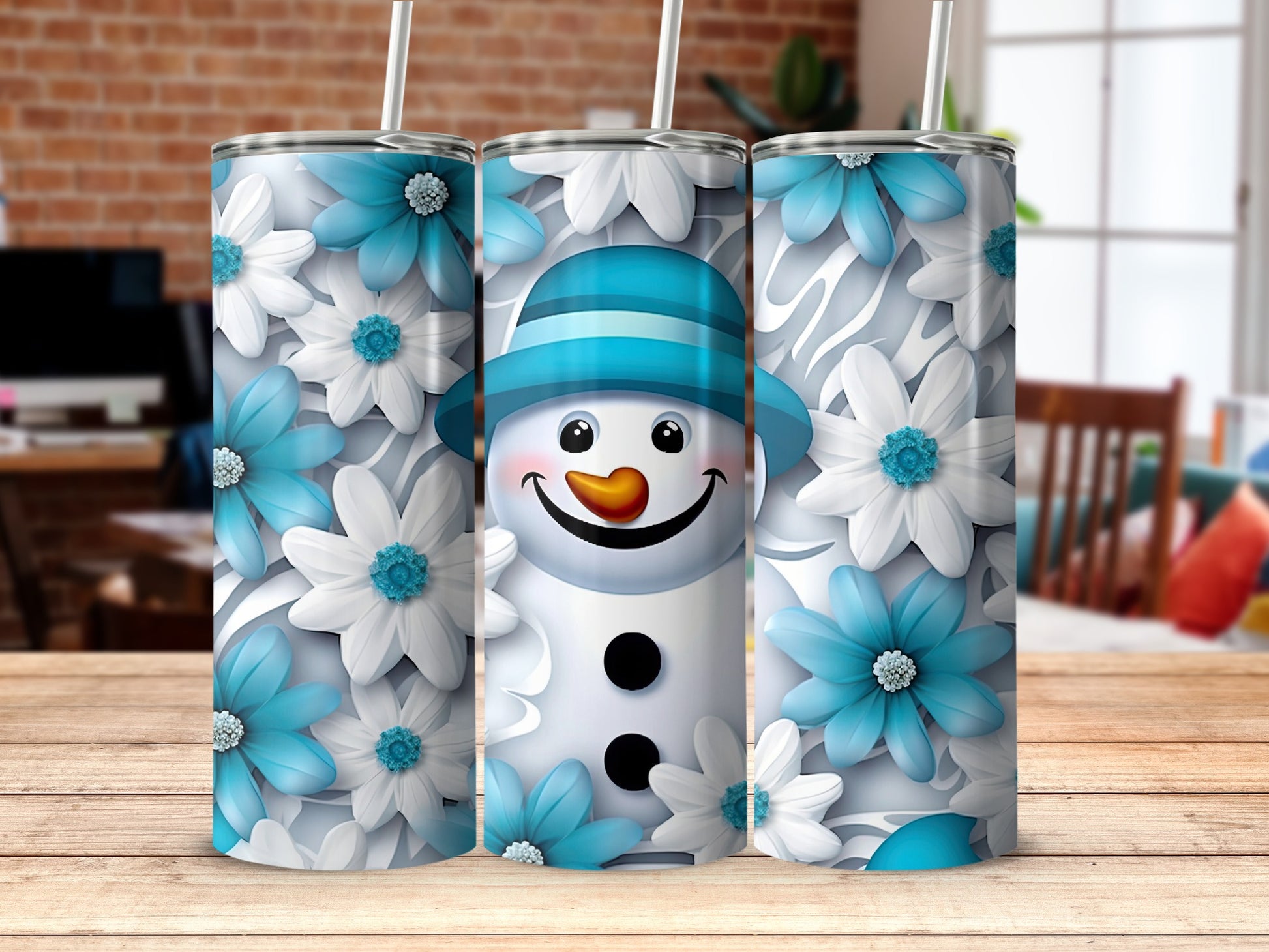 Snowman and Flowers Design Tumblers product