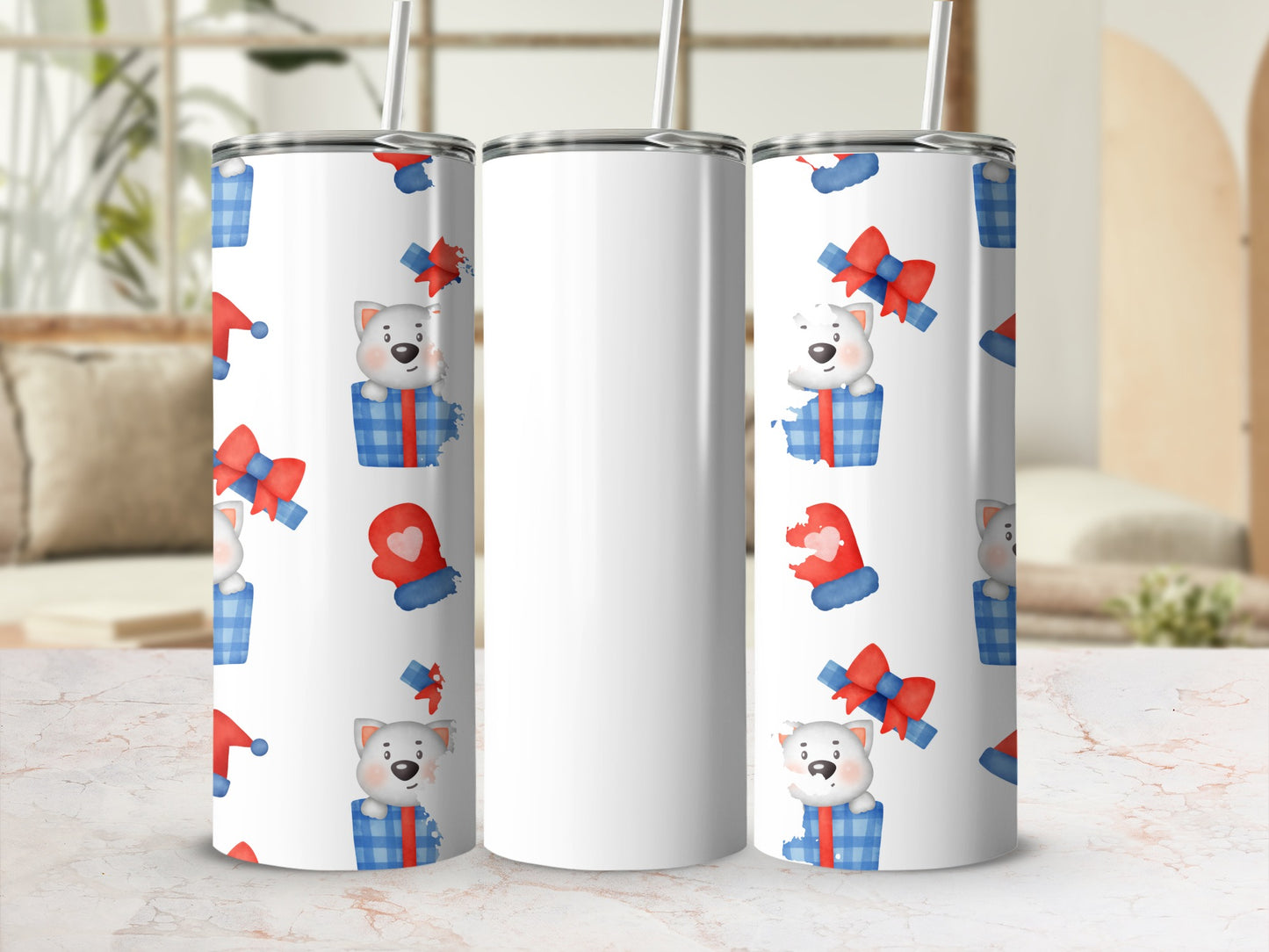 Adorable Holiday Bear and Gift Pattern Insulated Bottle