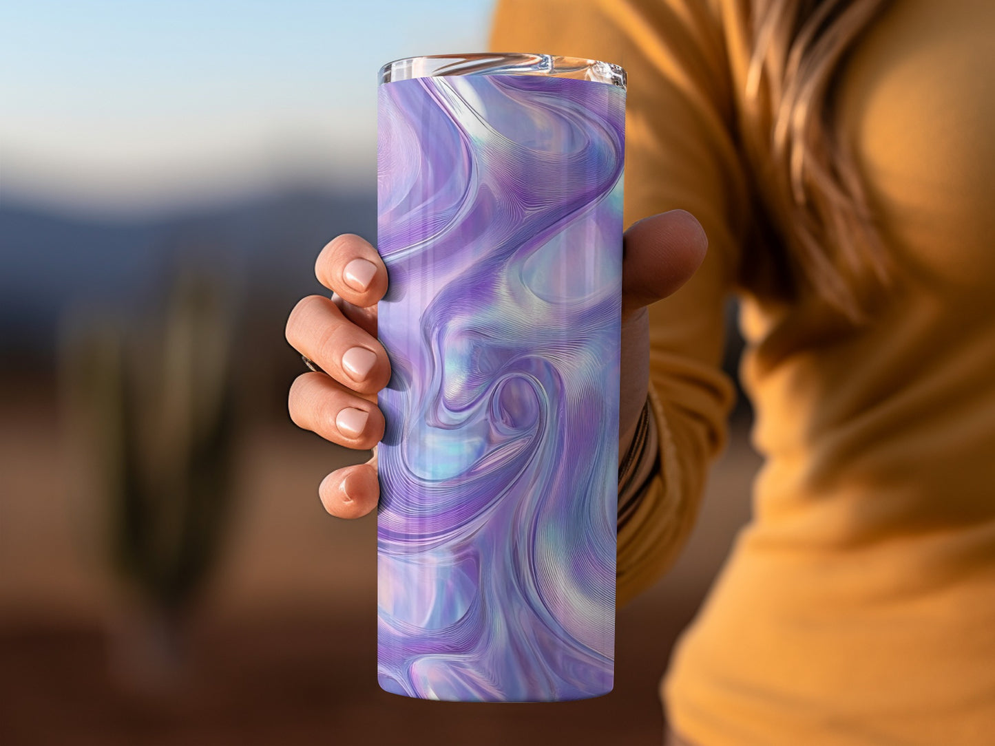 Abstract Fluid Swirls Lavender And Silver Tones Tumblers