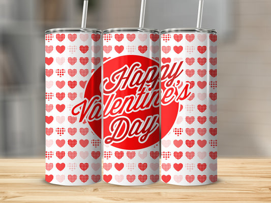 Happy Valentine's Day Tumbler with Red Heart Pattern