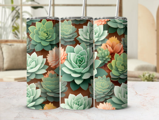Three tumblers with a succulent plant floral pattern.