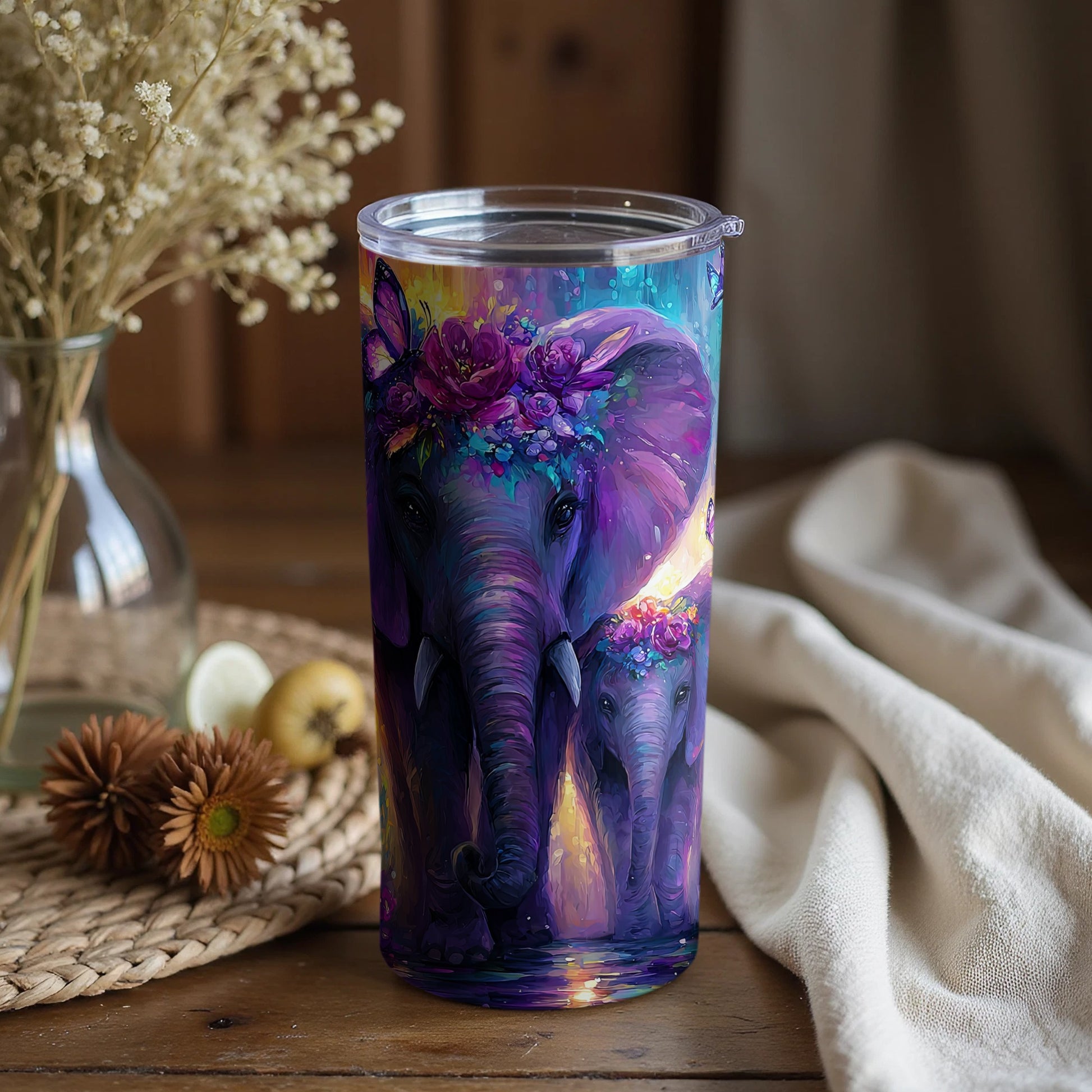 Colorful Elephant Artwork Insulated Tumbler