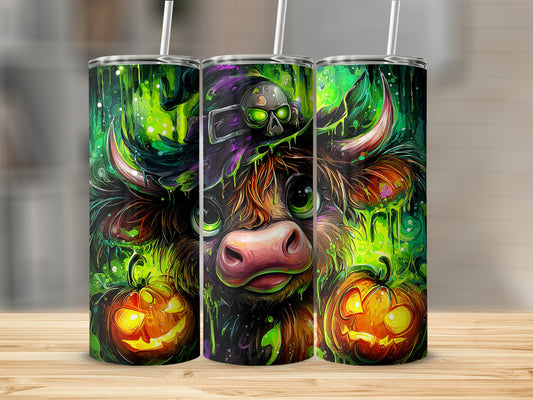 Cute Highland Cow Halloween Themed Tumbler