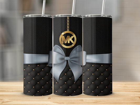 Elegant Black Tumbler with Gold Accents and Bow Design