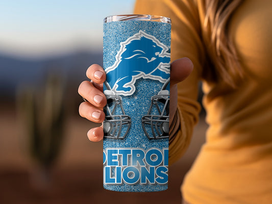 Detroit Lions Blue Helmets a Glittering Design Tumblers