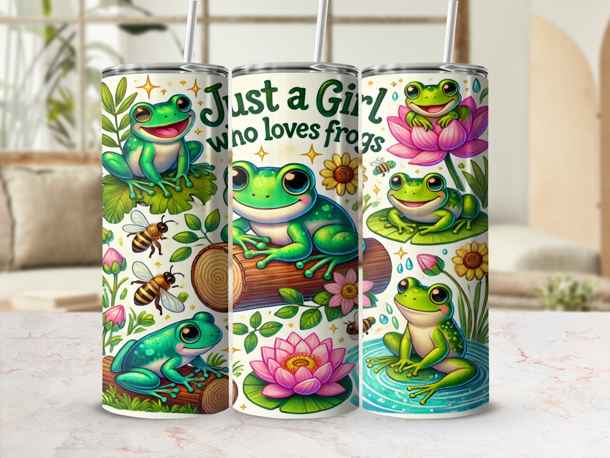 Just a Girl Who Loves Frogs Tumbler with Straw Accessory