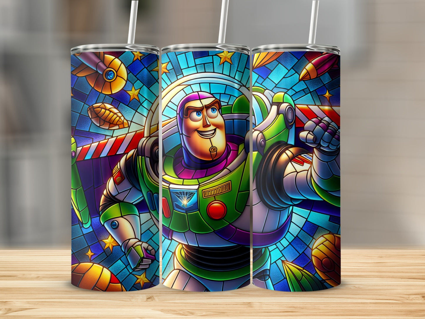 Buzz Lightyear Stained Glass Design Tumbler Cups