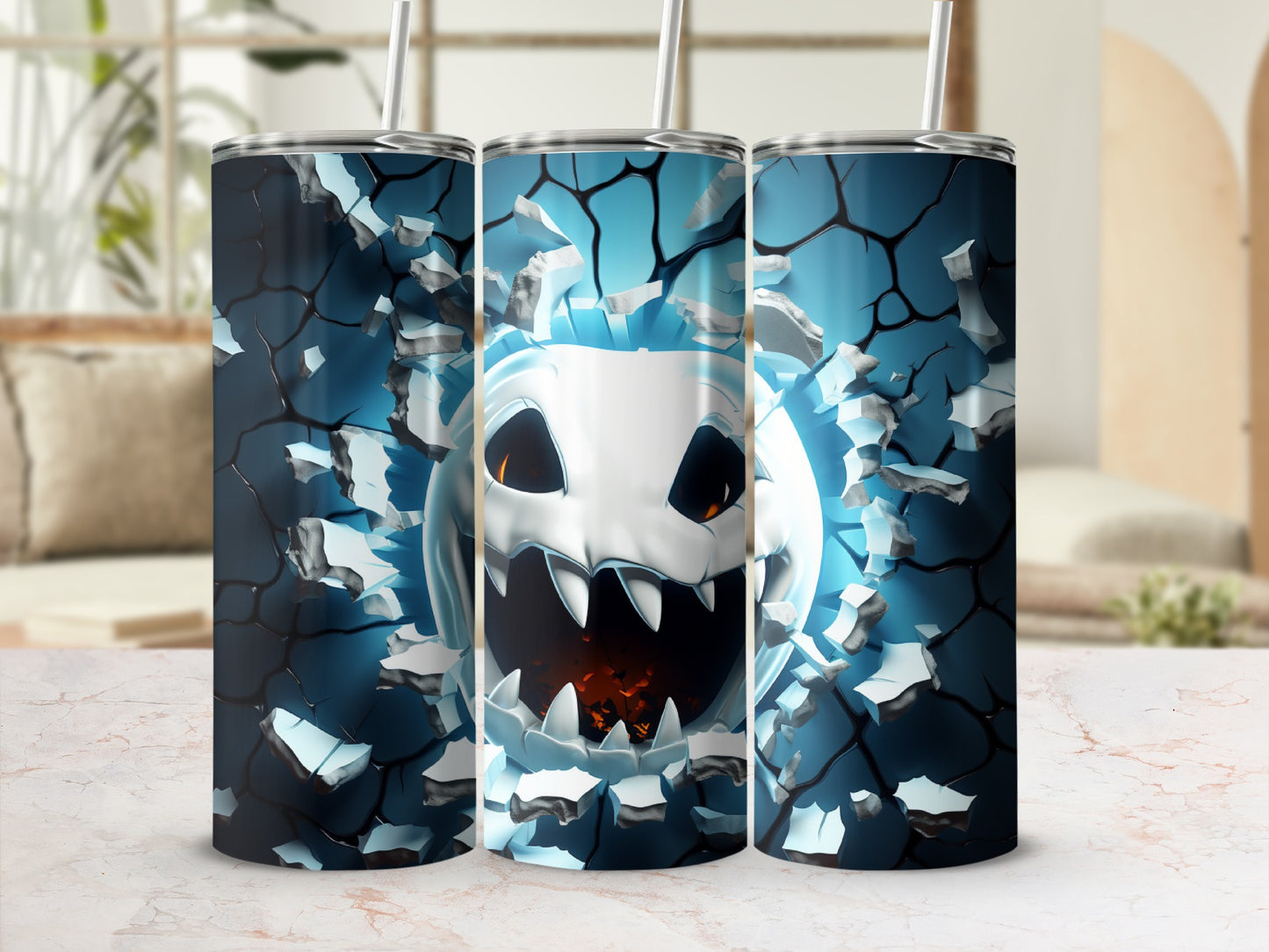 3D Halloween Skull Design Tumbler Spooky Drinkware