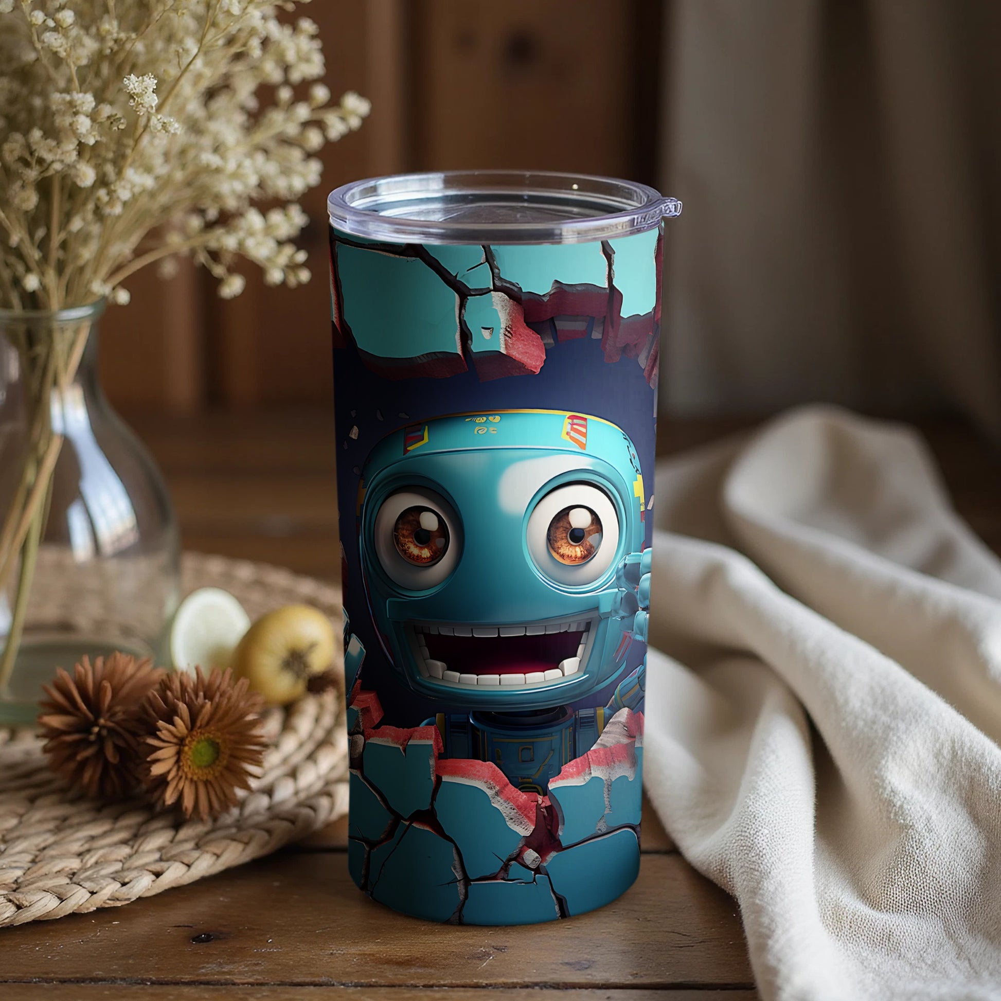 Smiling Robot Breaking Through Wall Tumbler