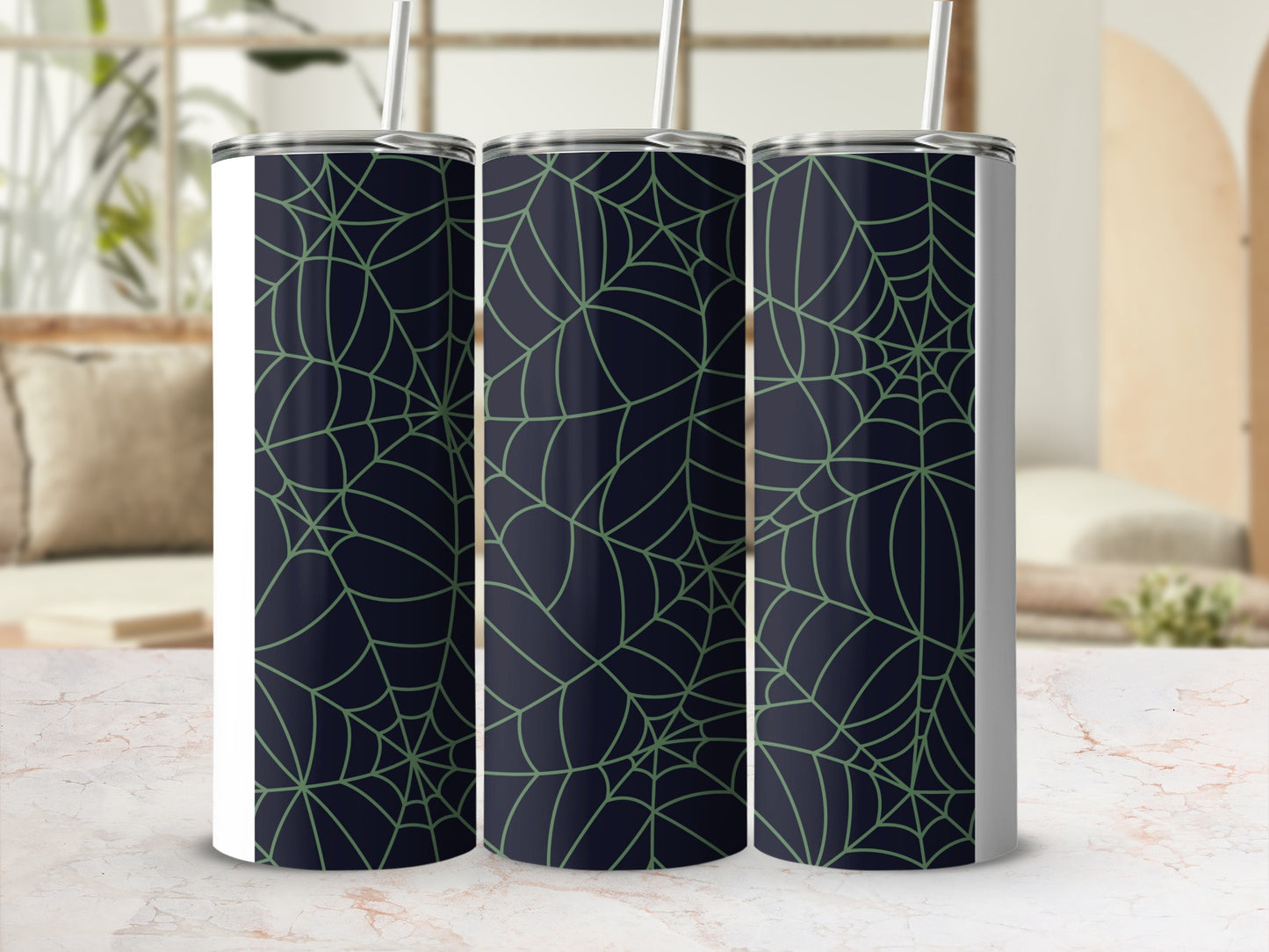 Green Spider Web Pattern Dark Background Tumbler product type