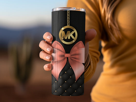 Elegant Black Tumbler with Pink Bow and Gold MK Logo