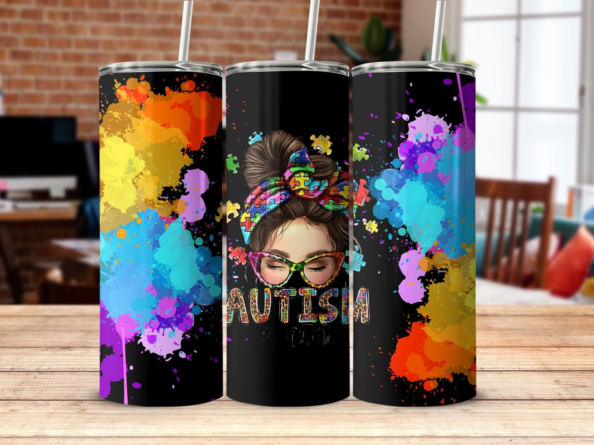 Colorful Autism Awareness Design Tumbler Product