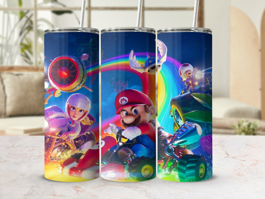 Colorful Mario Kart Characters on Fun Tumbler Product