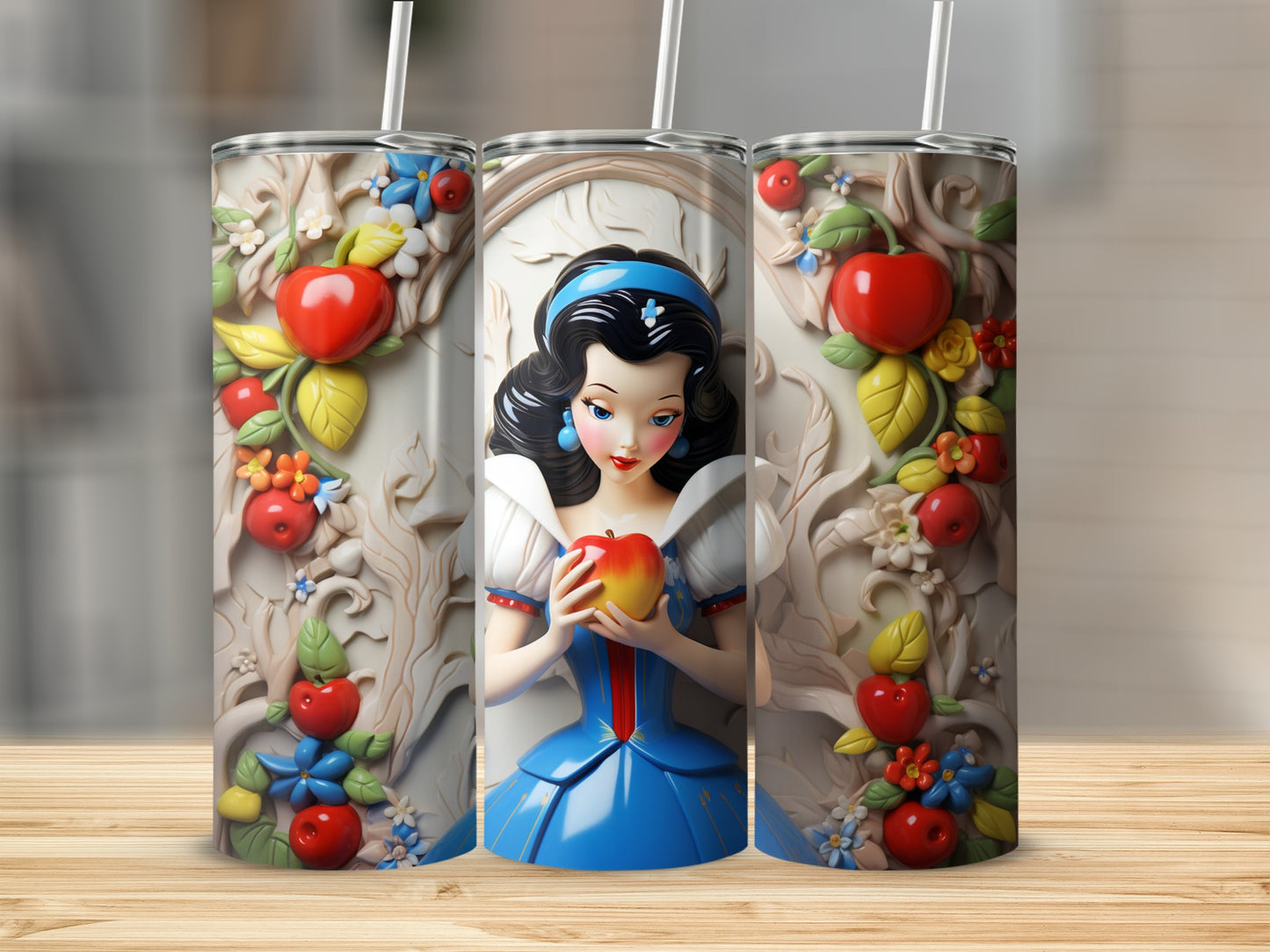 Vibrant Snow White and Apple themed tumbler