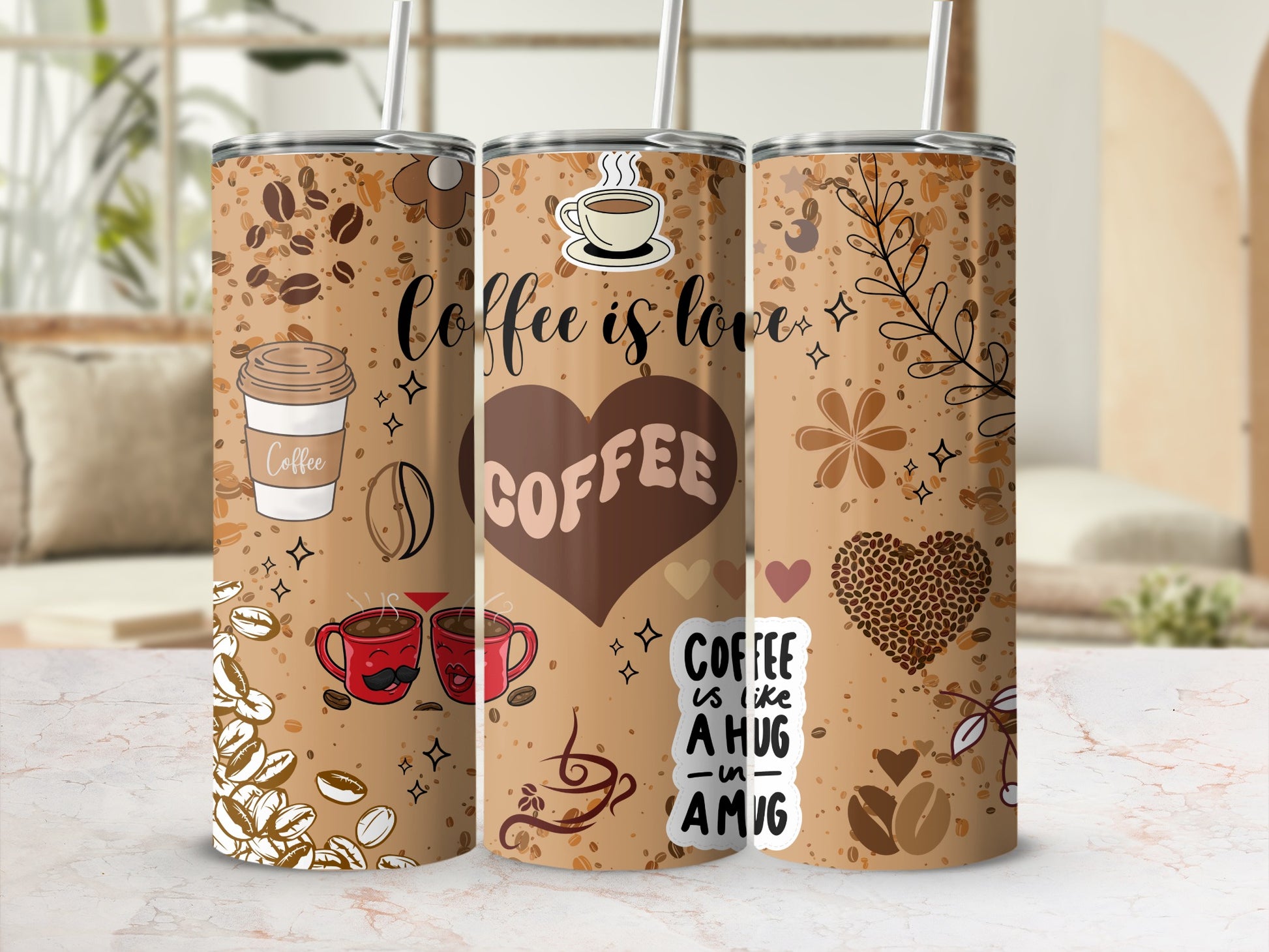 Coffee Is Love Design Custom Tumbler Travel Mug