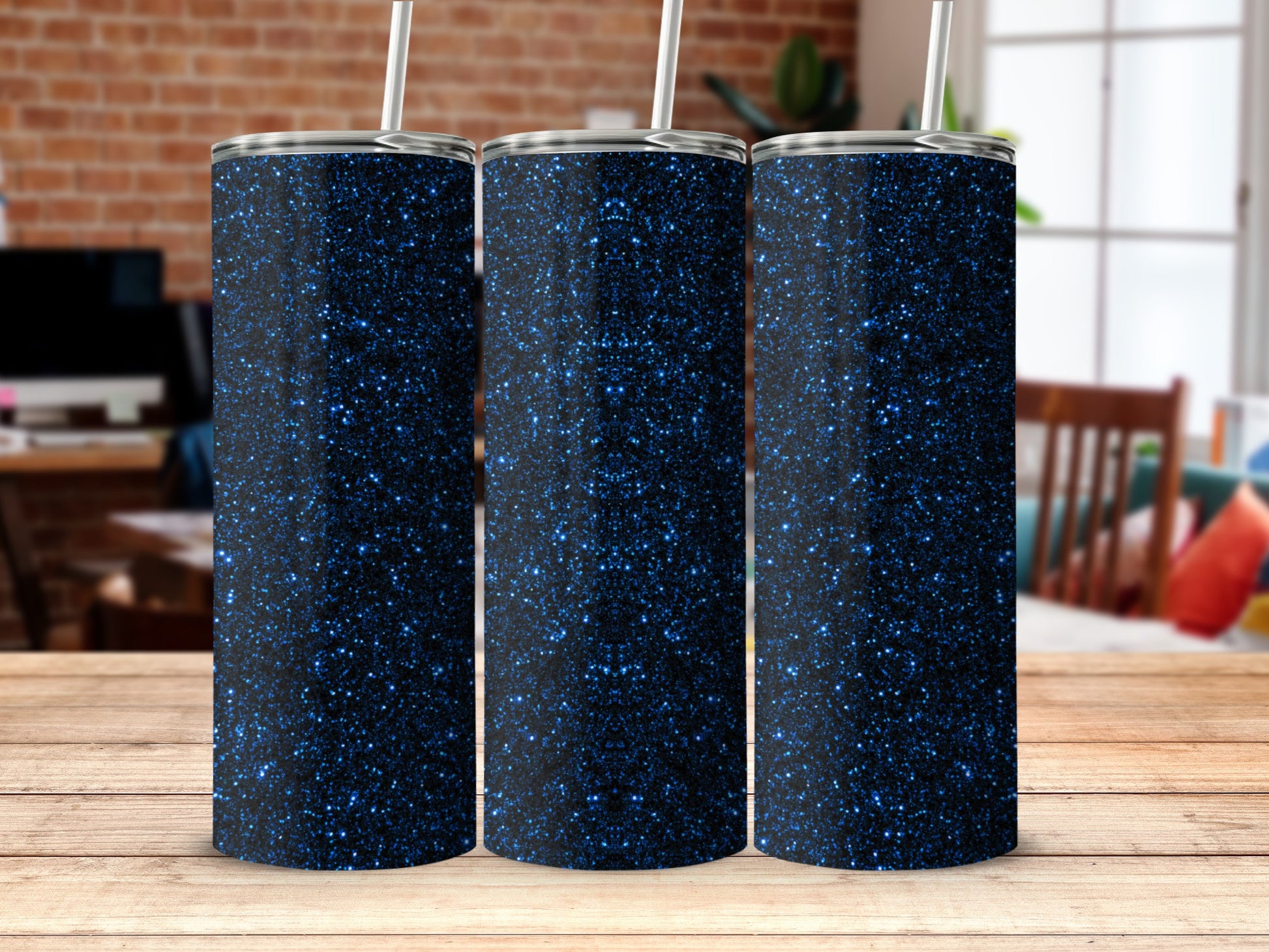 Sparkling Blue Glitter Design Insulated Tumbler Product