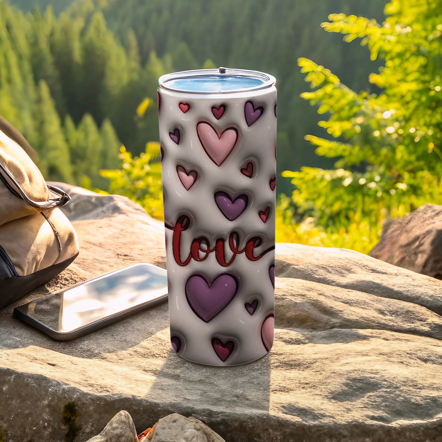Embossed hearts pattern love script tumbler product type