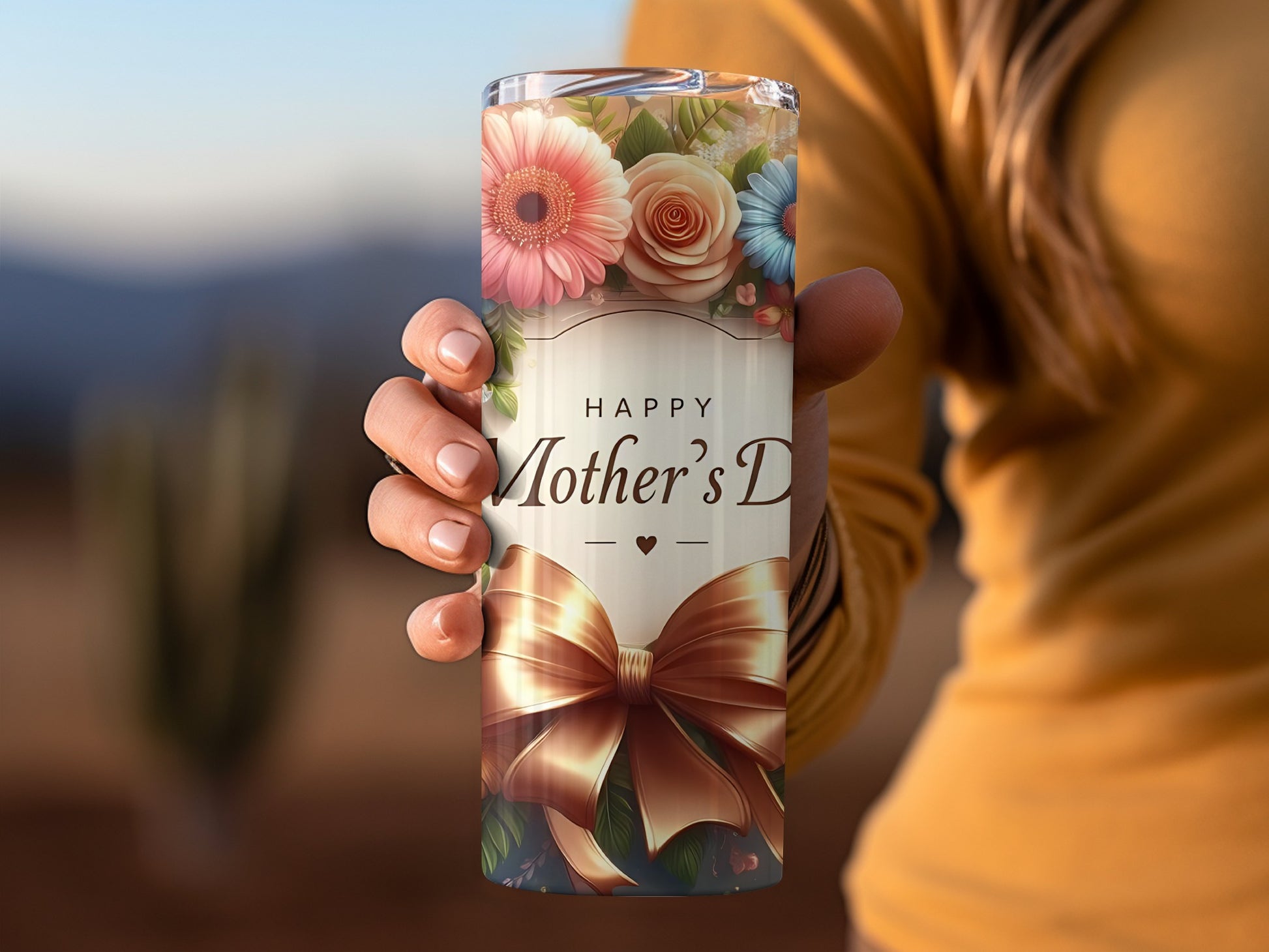 Floral Happy Mother's Day Tumbler with Ribbon Design
