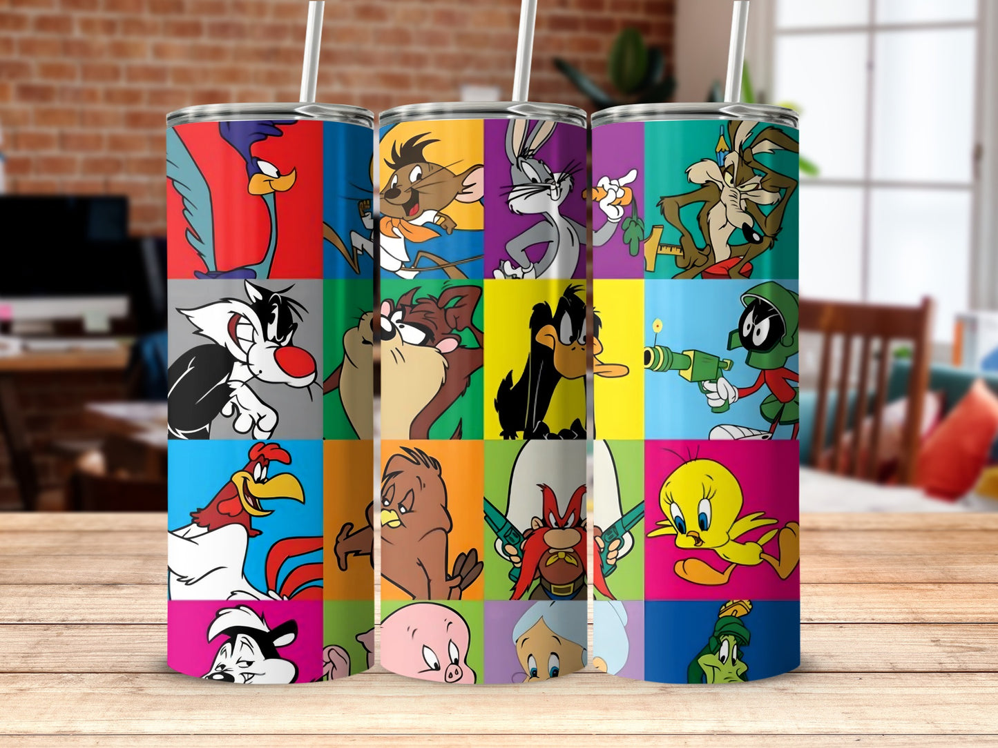 Colorful Cartoon Character Collage Tumblers Set