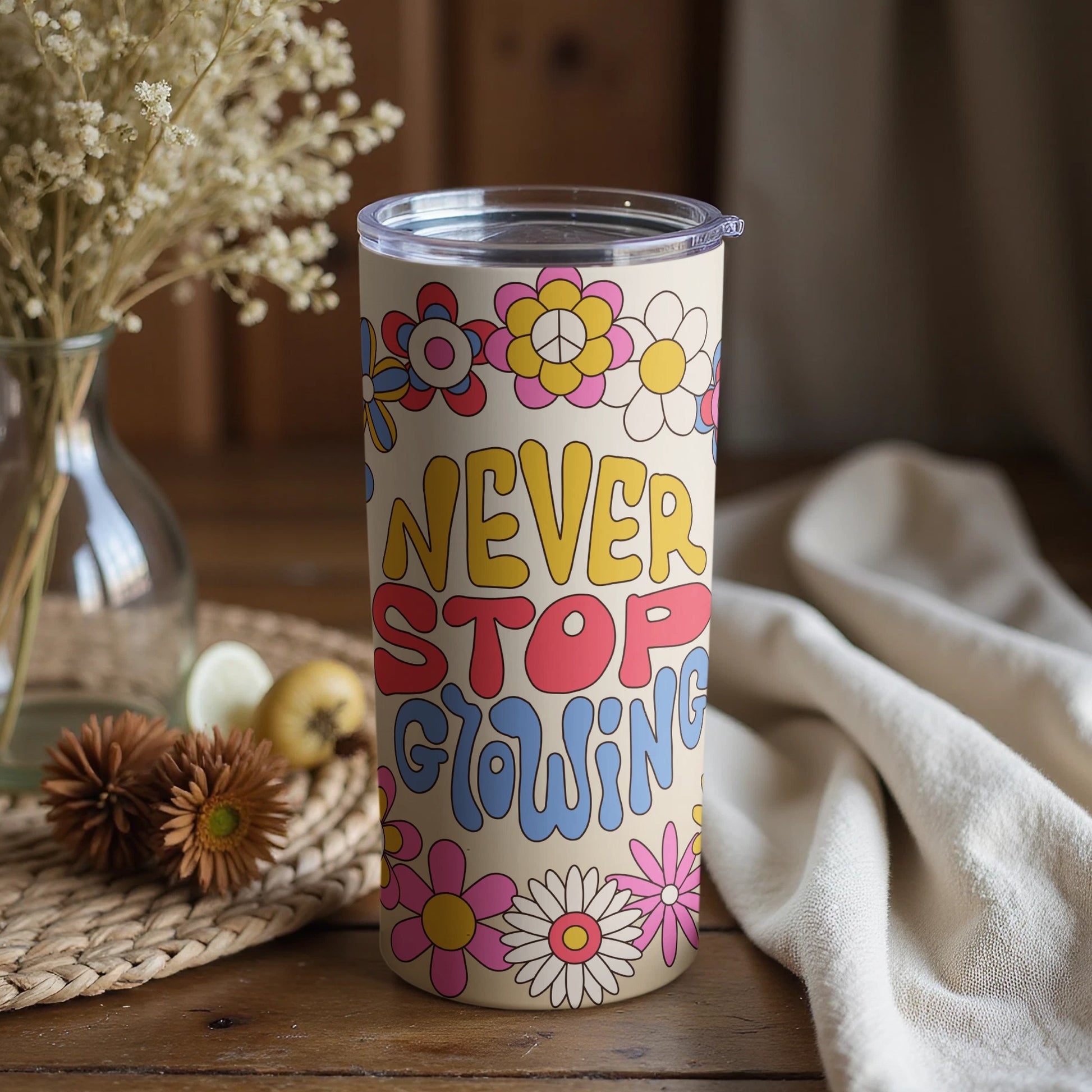 Never Stop Glowing Floral Art Tumbler