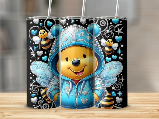 Winnie The Pooh In Fairy Hoodie Hearts And Bees Tumblers