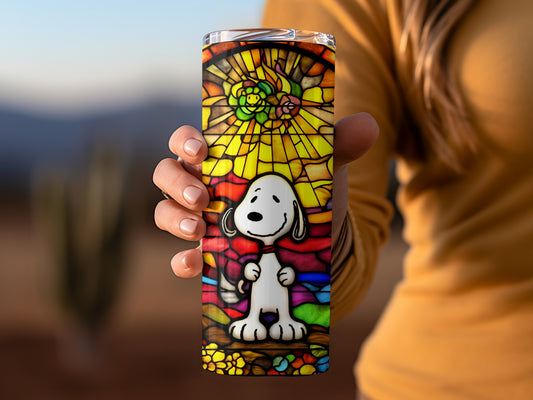 Colorful Stained Glass Dog Design Tumbler Cup