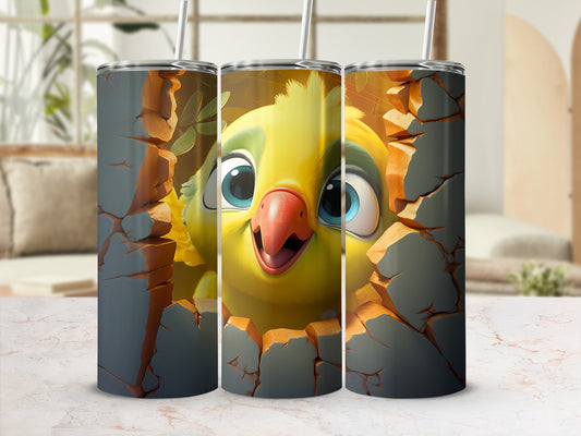 Yellow chick cracked surface blue eyes happy product type
yellow chick tumbler, cute animal cup, cracked design drinkware, cartoon bird mug, happy chick art, peeking chick bottle, adorable character, kids tumbler, joyful pet design, unique drinkware, fun tumbler, chick lover gift, bird art, cracked surface tumbler, blue eyed chick, animal theme, graphic tumbler, novelty cup, yellow bird tumbler, chick breaking out