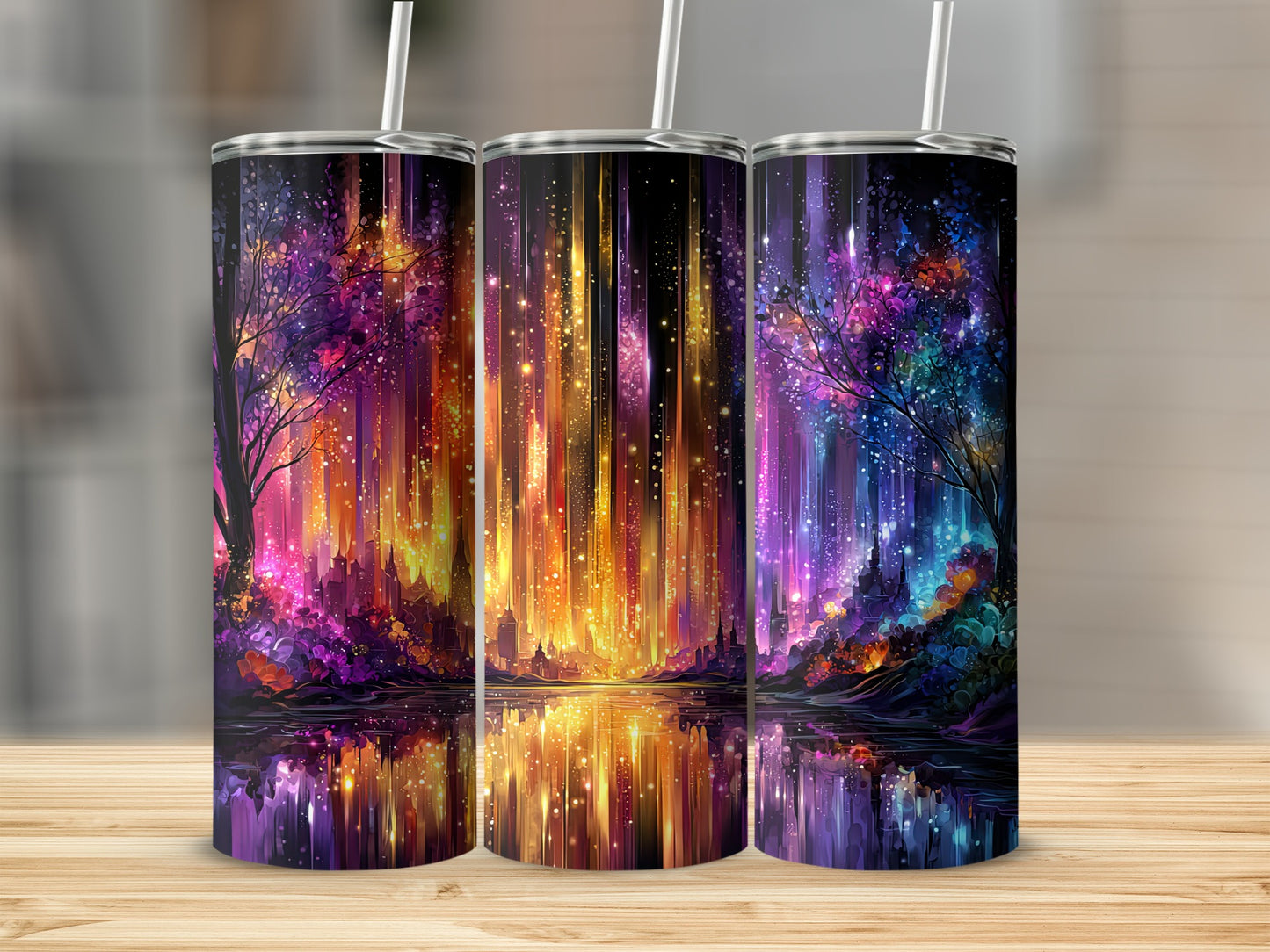 Vibrant Colorful Northern Lights Design Tumbler Product