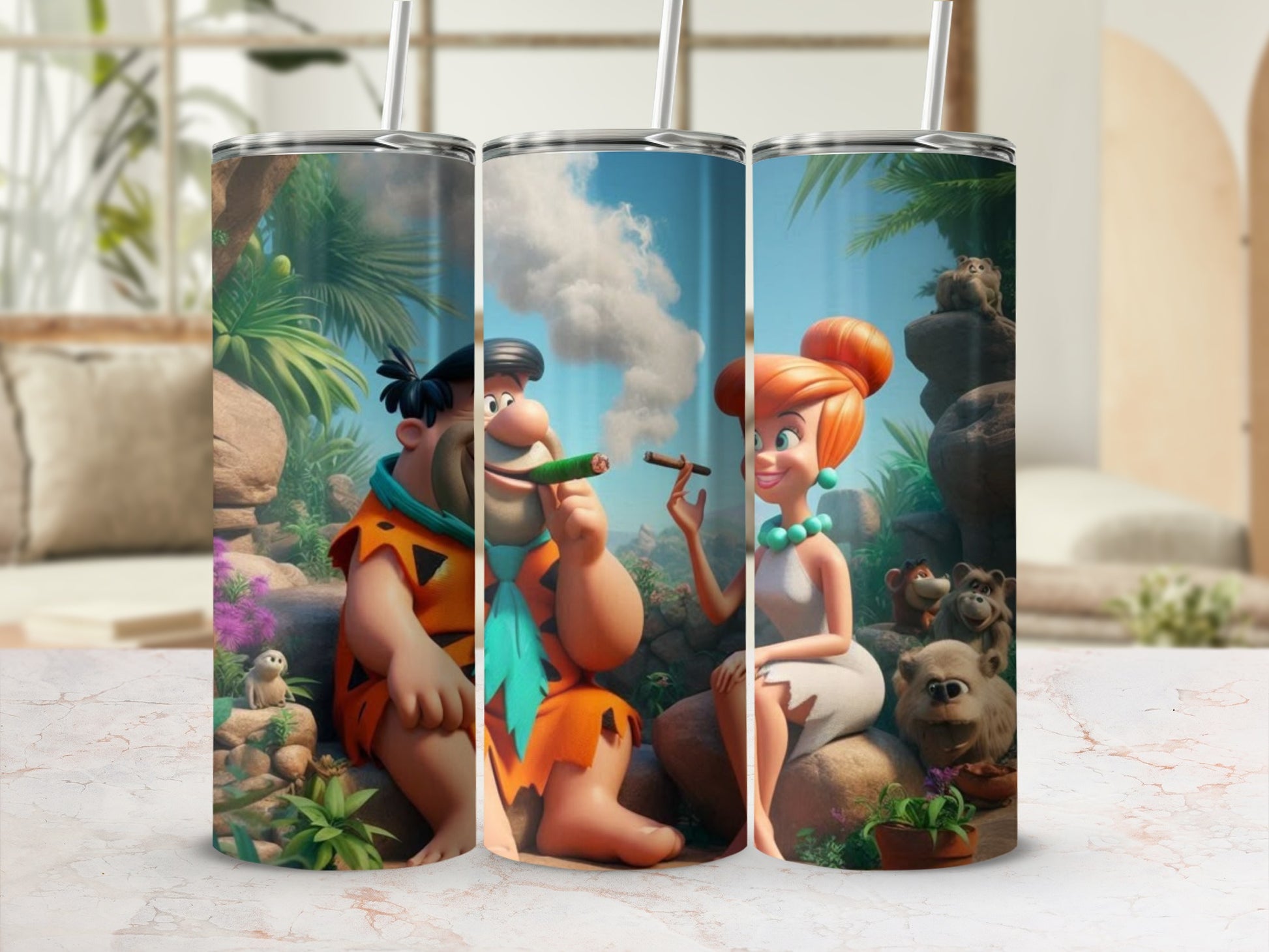 Cartoon Stone Age Family Design Insulated Tumbler