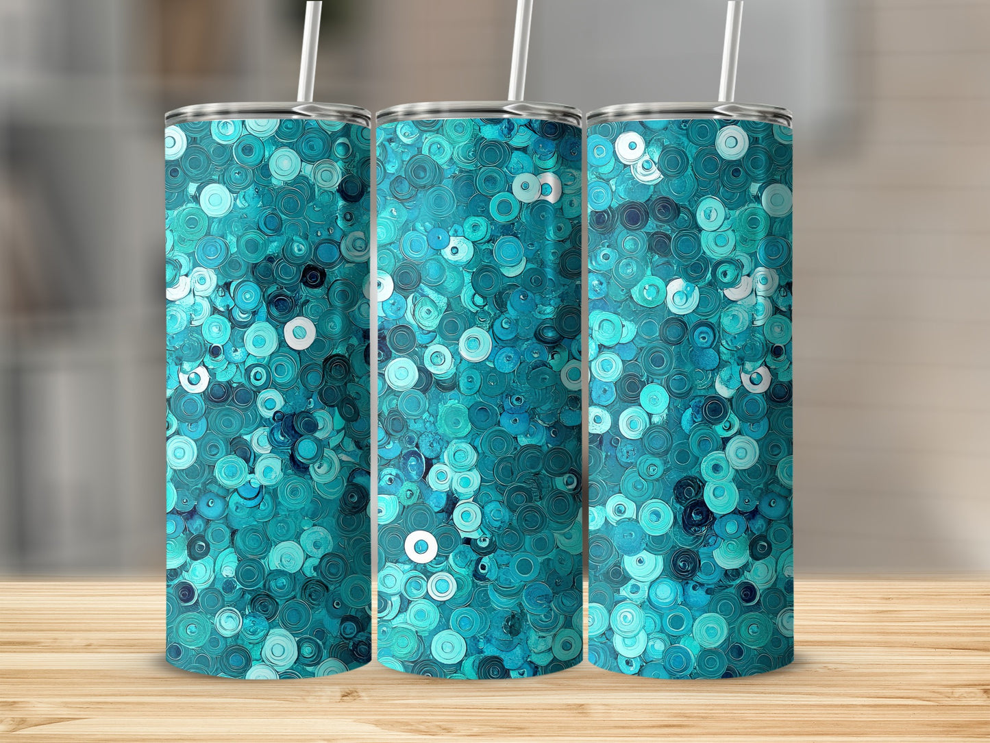 Ocean Blue Circles Digital Art Design Pattern Tumblers