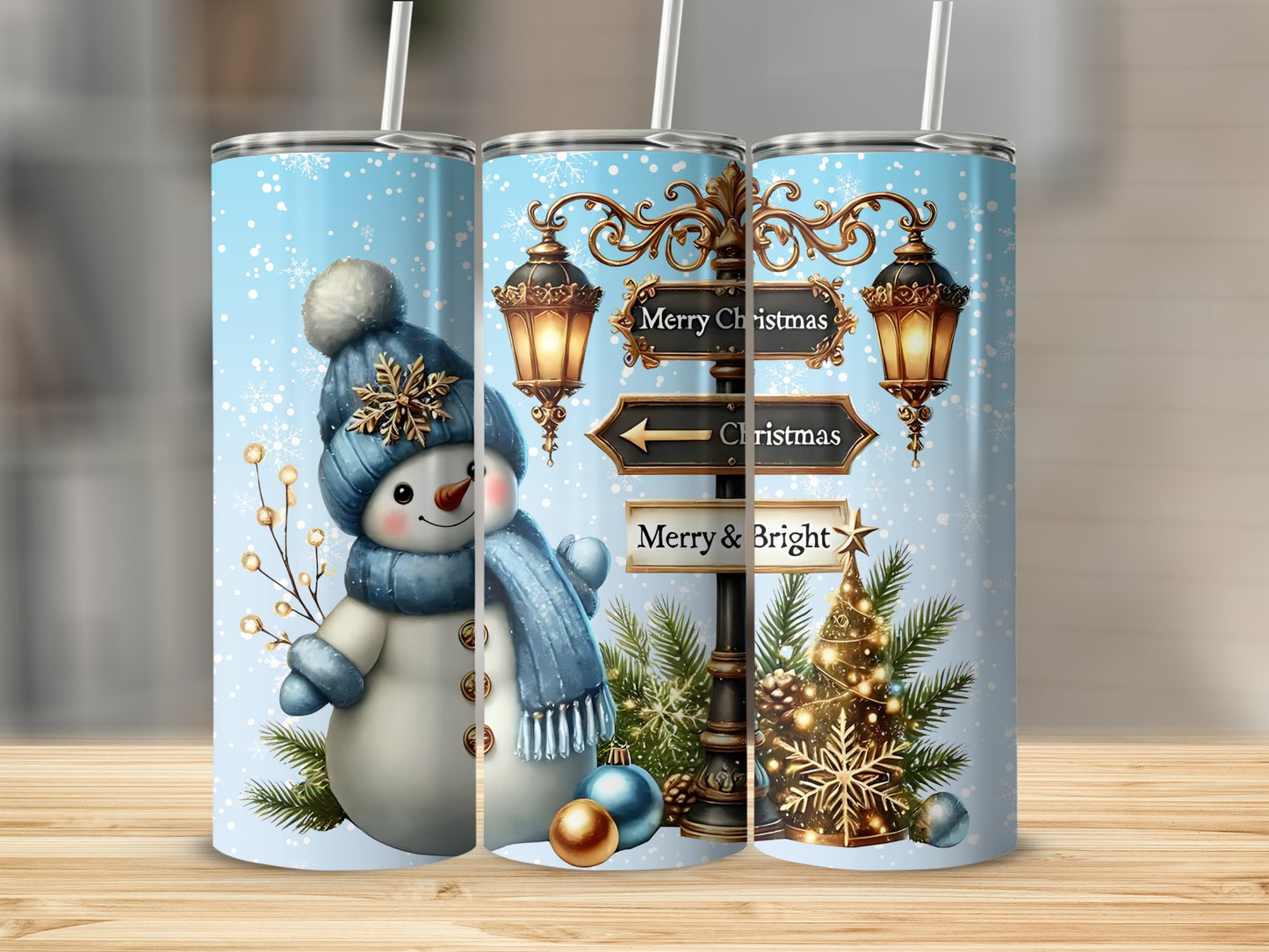 Festive Christmas Snowman Merry & Bright Tumbler
