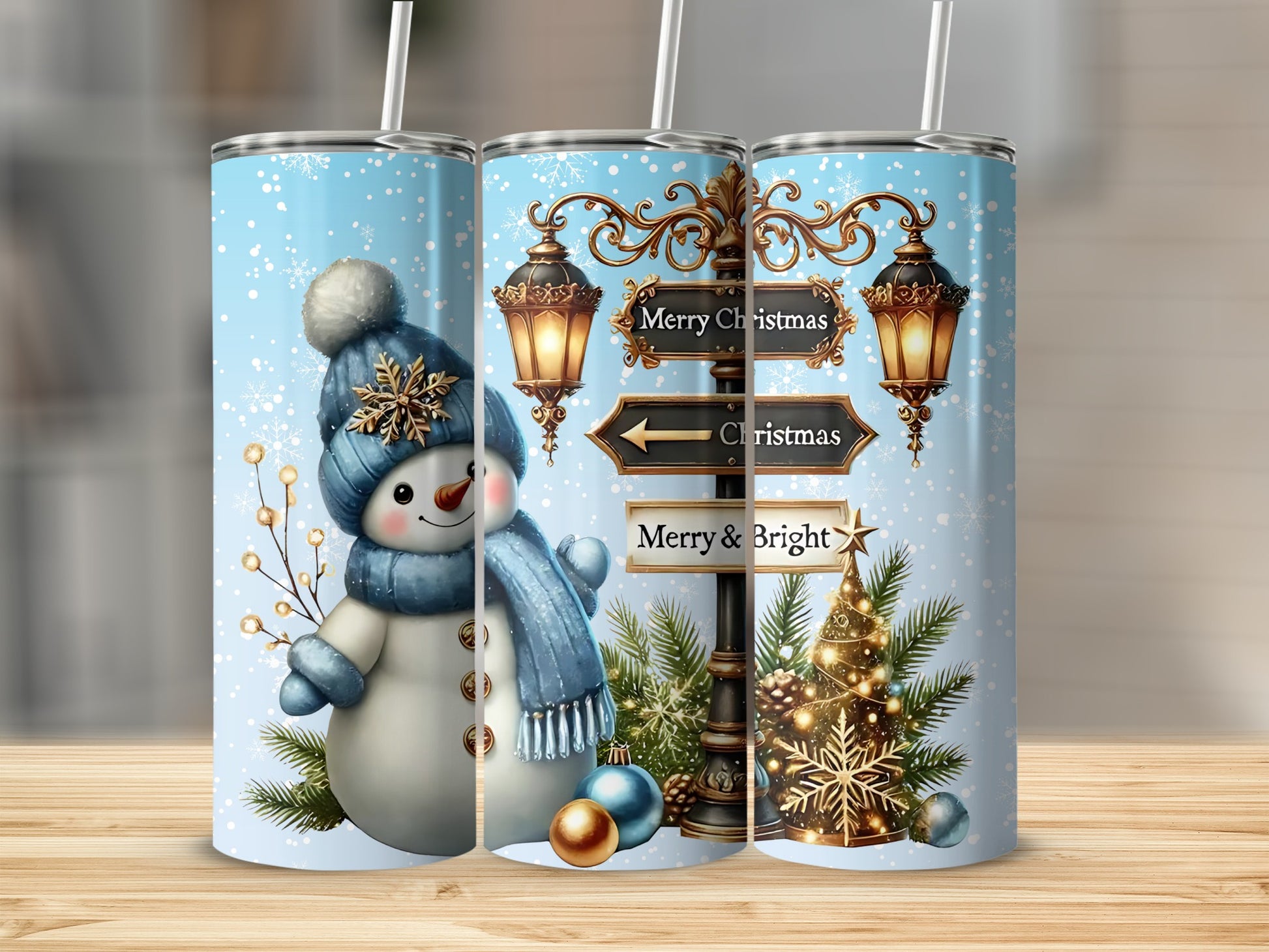 Festive Christmas Snowman Merry & Bright Tumbler