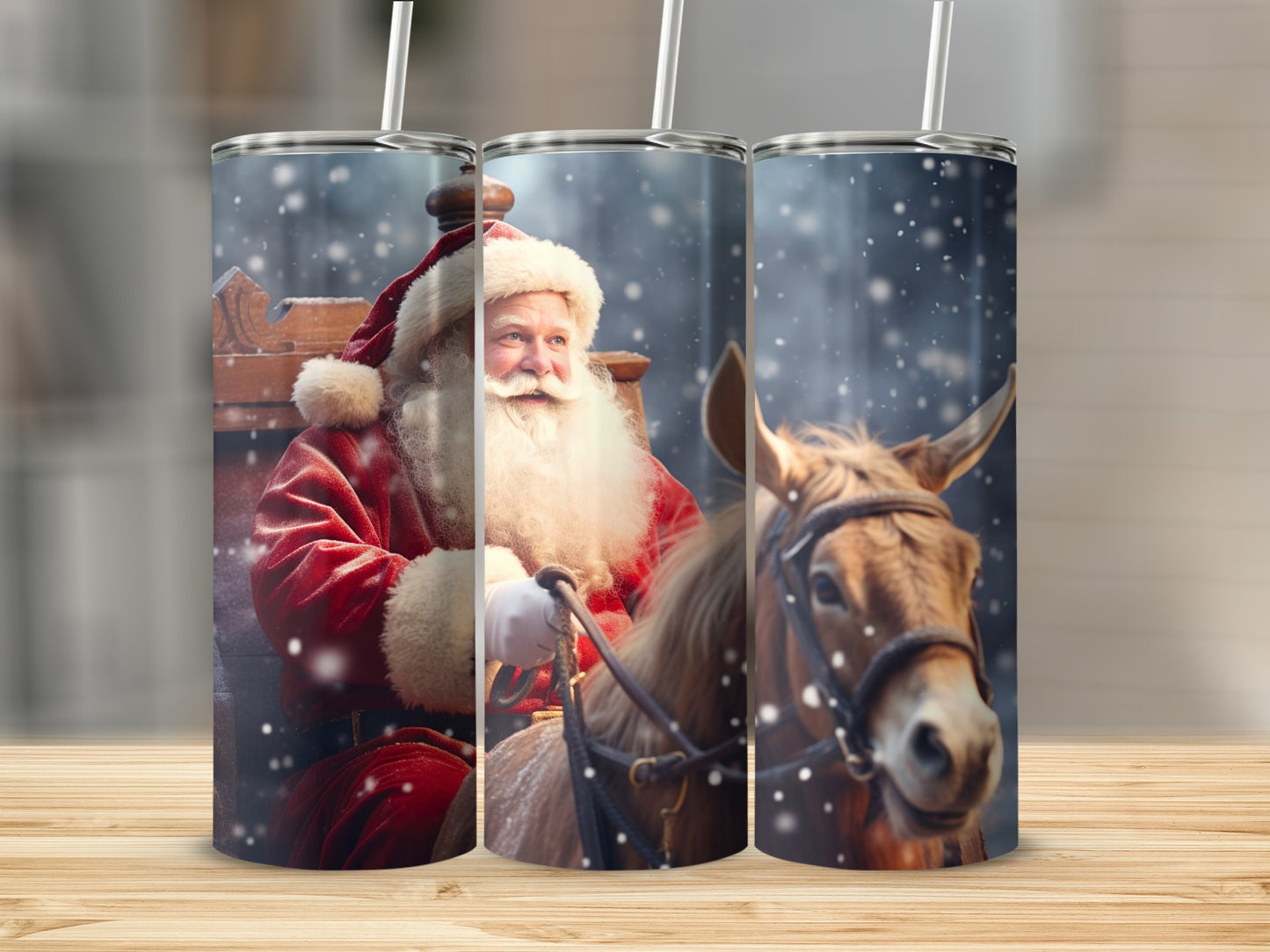 Festive Santa Claus and Horse in Snow Scene Tumbler