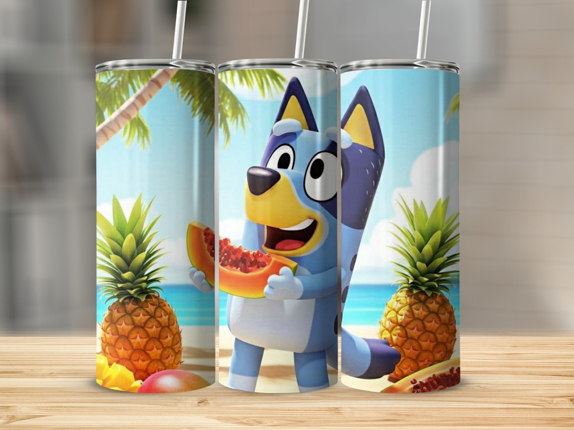 Vibrant Blue Dog with Pineapple Summer Design Tumbler