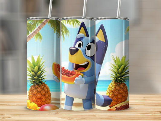 Vibrant Blue Dog with Pineapple Summer Design Tumbler