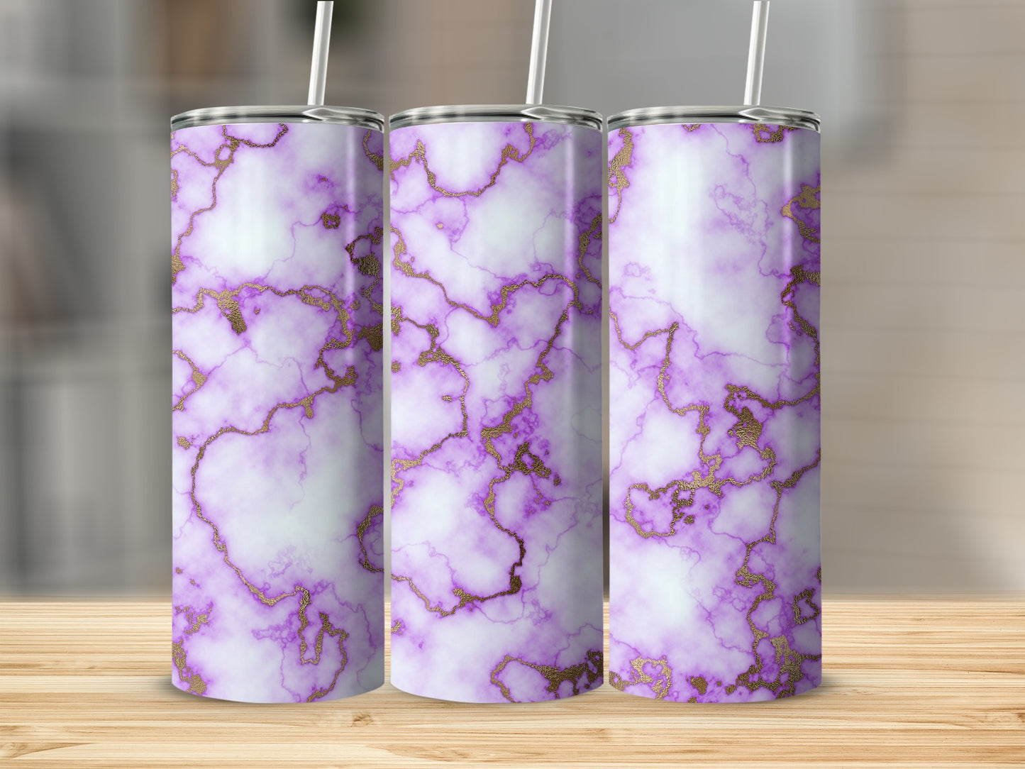 Lilac Marble Texture With Golden Veins Pattern Tumblers