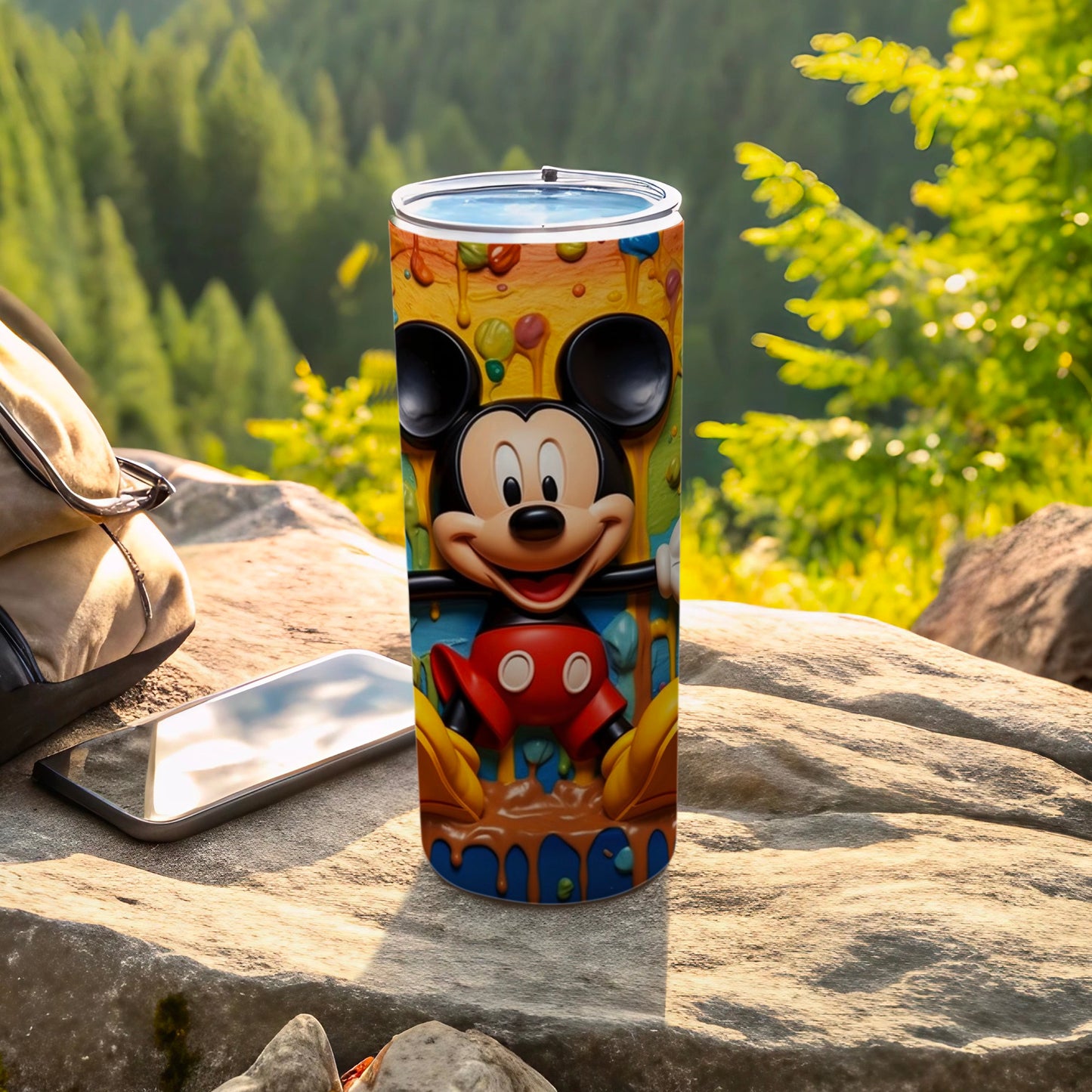 Vibrant Mickey Mouse Tumbler with Colorful Background