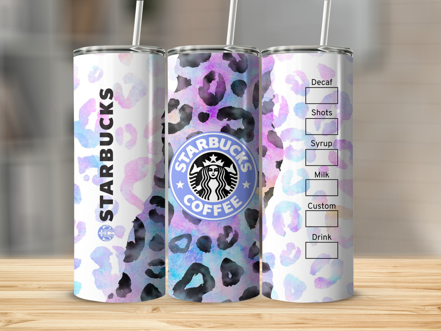 Colorful Spots Starbucks Tumbler with Drink Options Chart