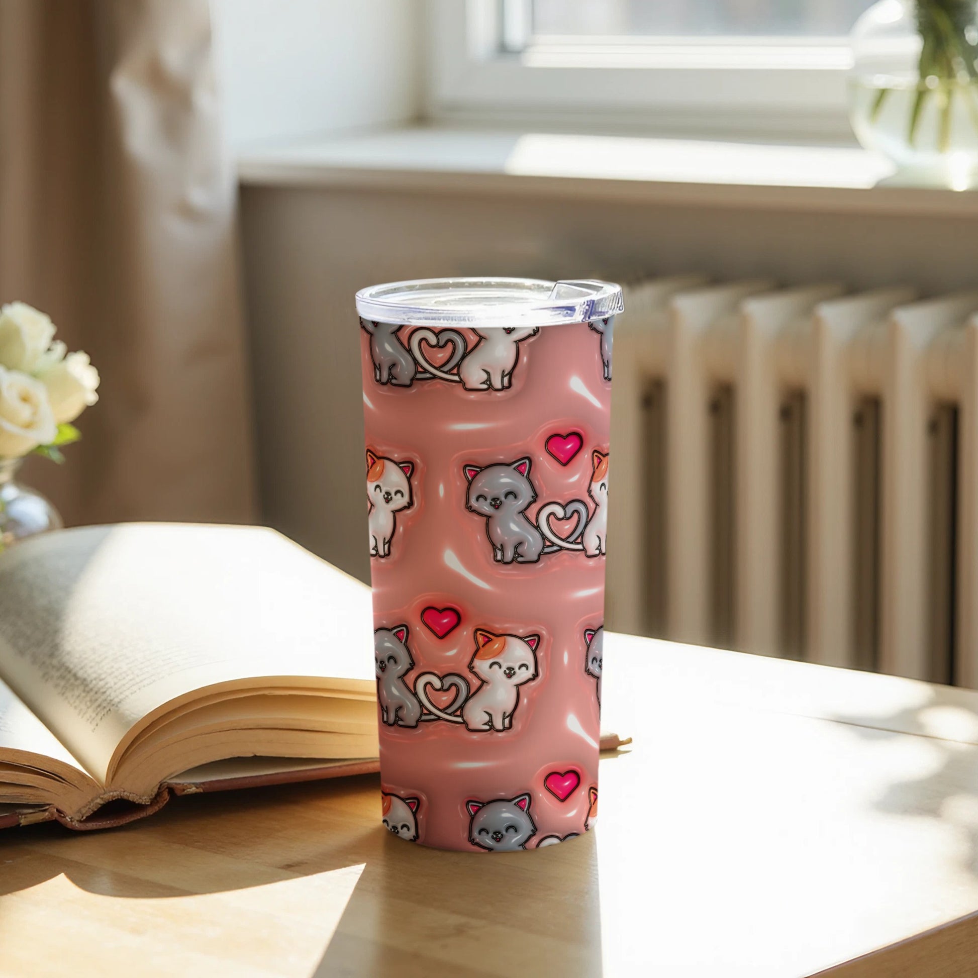 Cute Kittens Hearts Pink Tumbler Design Pattern