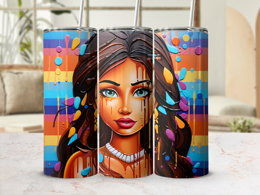 Colorful Abstract Art Face Tumbler with Straw Cup