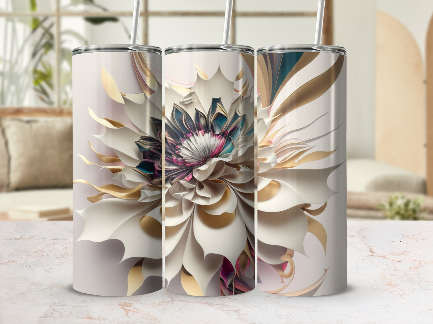 Elegant Floral Design Tumbler Ideal for Stylish Beverages